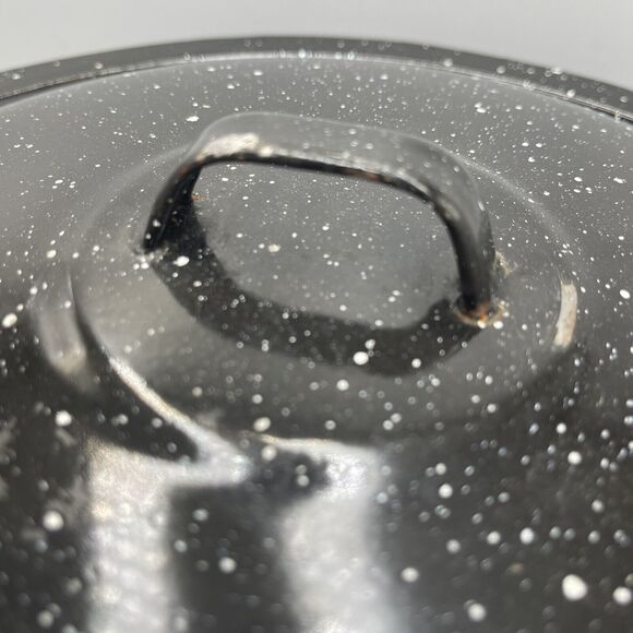 Vintage Hand Painted Black Speckled Enamelware Soup Pot Stock Pot Decor LID - Picture 5 of 13